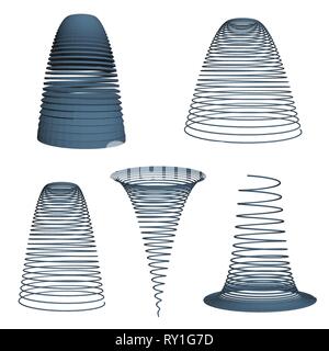 Set with 3D springs of different shapes. Vector illustration Stock Vector