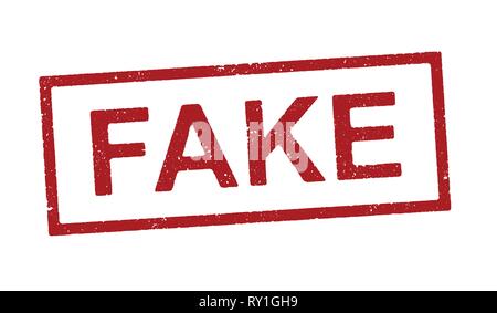Vector illustration of the word Fake in red ink stamp Stock Vector