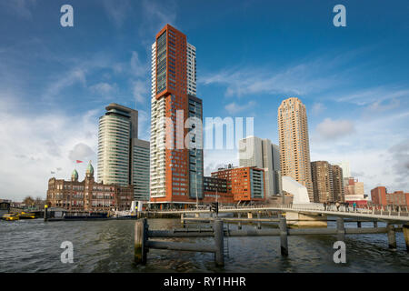 Rotterdam, The Netherlands - February 9, 2019: View from the Rijnhaven across the river Maas towards the modern skyline, a great tourist attraction Stock Photo