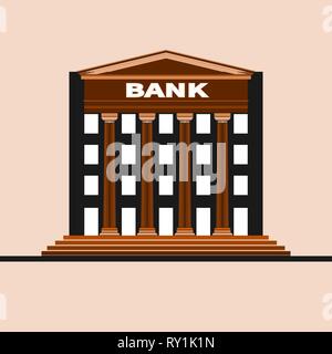 Financial institution architecture. Bank building isolated with gable and columns. Vector flat illustration of a bank facade. Concept of bank financin Stock Vector
