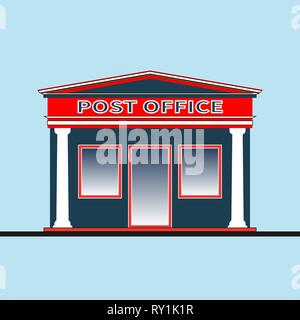 Exterior of a modern post office. Post office building in trendy flat style isolated. Facade of the post office with a gable and white columns. Postal Stock Vector