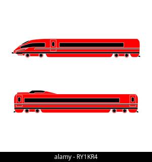 Vector illustration of a locomotive and a passenger car high-speed train on a white background. Flat style. Side view. Stock Vector