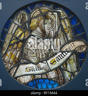 Angel holding scroll stained glass, St Peter and St Paul Church ...