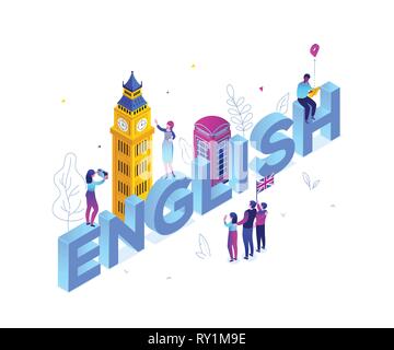 English language - modern colorful isometric vector illustration Stock Vector