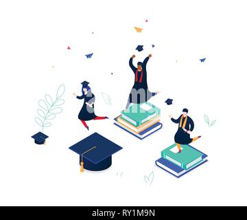 Graduation concept - modern colorful isometric vector illustration Stock Vector