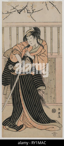 Actor Iwai Hanshiro IV as a Young Woman with a Sword, 1791. Katsukawa Shunei (Japanese, 1762-1819). Color woodblock print; sheet: 31.5 x 14 cm (12 3/8 x 5 1/2 in Stock Photo