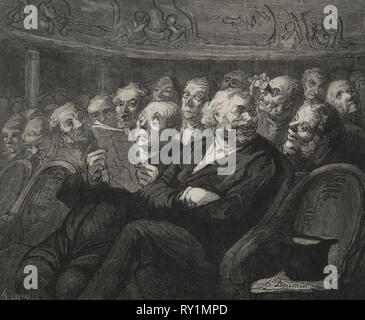 The Theatre:  The Orchestra Pit. Honoré Daumier (French, 1808-1879). Wood engraving Stock Photo