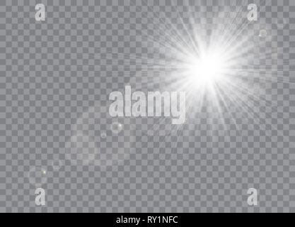 Light flare special effect with rays of light. Glow transparent vector light effect set, explosion, glitter, spark, sun flash. Stock Vector