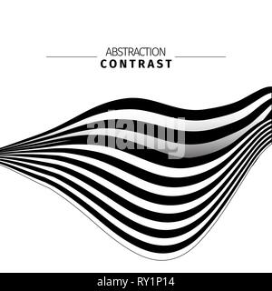 Abstract black and white stripes color background with text space. Monochrome ribbon drawing. Contrast waves vector illustration. 3d wavy backdrop composition. Minimalistic poster design idea Stock Vector