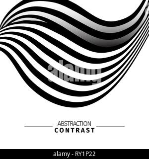 Abstract black and white 3d waves color background with text space. Wavy backdrop composition. Monochrome wave-like drawing. Contrast stripes vector illustration. Minimalistic poster concept Stock Vector
