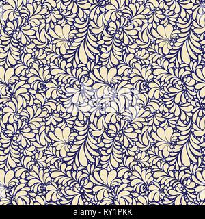 Paisley or Damask Golden Floral Seamless Pattern, Vector Ornament. hand drawn seamless pattern. Damask silhouette texture. Floral teardrop motif. Vintage ornate background. Textile, wallpaper Stock Vector