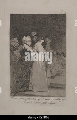 Caprichos:  They Say, 'Yes' and Give Their Hand to the First Comer.. Francisco de Goya (Spanish, 1746-1828). Etching and aquatint Stock Photo