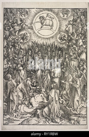 Revelation of St. John: The Adoration of the Lamb, 1511. Albrecht Dürer (German, 1471-1528). Woodcut Stock Photo