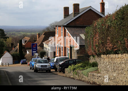 View down Rock Hill Road and across Weald of Kent, Egerton, Kent, England, United Kingdom Stock Photo