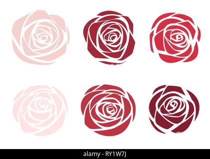 Flat vector elements set of red roses bud. Floral icon set. Different of shapes and color. Flat vector illustration isolated on white background. Stock Vector