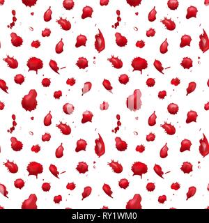 A lot of red blood drops on white, seamless pattern Stock Vector
