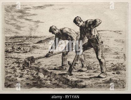 The Diggers. Jean-François Millet (French, 1814-1875). Etching Stock Photo