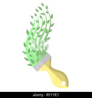 Paintbrush and Green Paint. Spring Time Concept. Growth Plant with Green Leaves. Stock Vector
