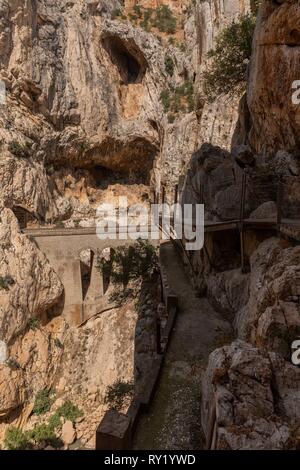 Detail of new and old walkway. Caminito del Rey. June, 2018. Andalusia, Spain Stock Photo