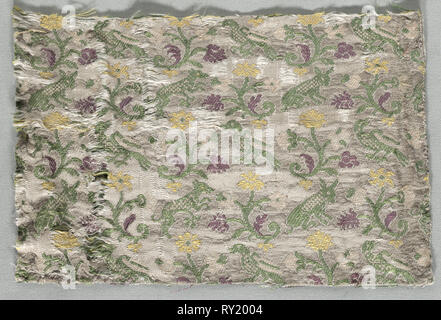 Textile Fragment, 1600s. Italy, 17th century. Silk lampas; overall: 15 x 23 cm (5 7/8 x 9 1/16 in Stock Photo