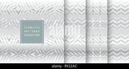 Set of silver seamless pattern. Vector texture design. Abstract seamless geometric pattern light background. Simple minimalistic gray gradient print Stock Vector