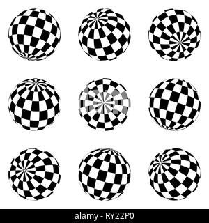 Set of minimalistic shapes. black and white spheres isolated. Stylish emblems. Vector spheres with squares for web designs. Signs collection. Stock Vector