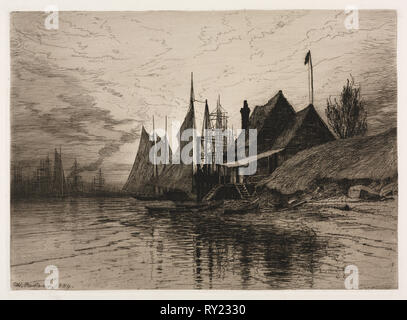 109: Evening, New York Harbor, 1884. Henry Farrer (American, 1843-1903). Etching
