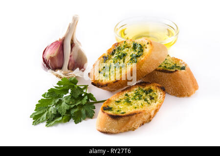 Garlic breads slice with ingredients isolated on white background Stock Photo