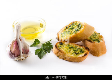 Garlic breads slice with ingredients isolated on white background Stock Photo