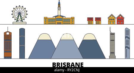 Australia, Brisbane flat landmarks vector illustration. Australia, Brisbane line city with famous travel sights, skyline, design.  Stock Vector