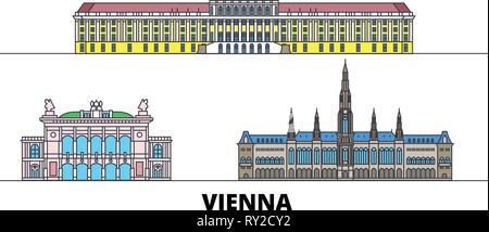 Austria, Vienna flat landmarks vector illustration. Austria, Vienna line city with famous travel sights, skyline, design.  Stock Vector