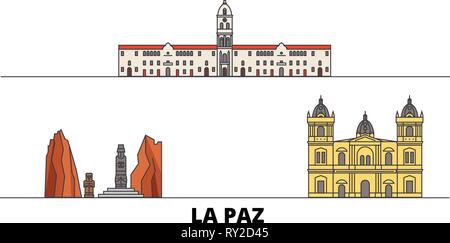 Bolivia , La Paz flat landmarks vector illustration. Bolivia , La Paz line city with famous travel sights, skyline, design.  Stock Vector