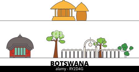 Botswana flat landmarks vector illustration. Botswana line city with famous travel sights, skyline, design.  Stock Vector