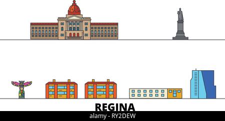 Canada, Regina flat landmarks vector illustration. Canada, Regina line city with famous travel sights, skyline, design.  Stock Vector