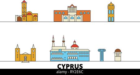 Cyprus flat landmarks vector illustration. Cyprus line city with famous travel sights, skyline, design.  Stock Vector