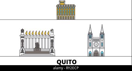 Ecuador, Guayaquil, Quito flat landmarks vector illustration. Ecuador, Guayaquil, Quito line city with famous travel sights, skyline, design.  Stock Vector