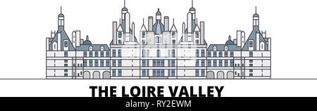 France, The Loire Valley  flat landmarks vector illustration. France, The Loire Valley  line city with famous travel sights, skyline, design.  Stock Vector