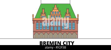 Germany, Bremen City flat landmarks vector illustration. Germany, Bremen City line city with famous travel sights, skyline, design.  Stock Vector