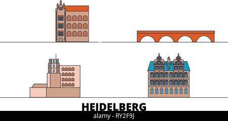 Germany, Heidelberg flat landmarks vector illustration. Germany, Heidelberg line city with famous travel sights, skyline, design.  Stock Vector