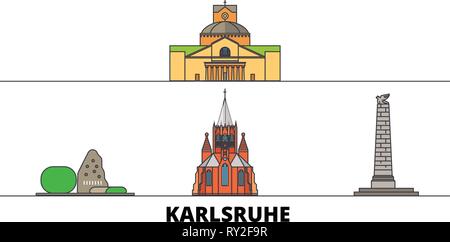 Germany, Karlsruhe flat landmarks vector illustration. Germany, Karlsruhe line city with famous travel sights, skyline, design.  Stock Vector