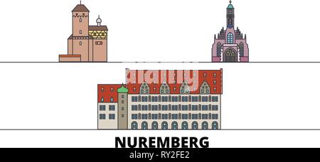 Germany, Nuremberg flat landmarks vector illustration. Germany, Nuremberg line city with famous travel sights, skyline, design.  Stock Vector