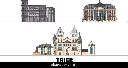 Germany, Trier flat landmarks vector illustration. Germany, Trier line city with famous travel sights, skyline, design.  Stock Vector