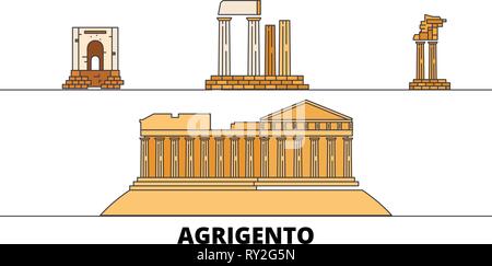 Italy, Agrigento  flat landmarks vector illustration. Italy, Agrigento  line city with famous travel sights, skyline, design.  Stock Vector