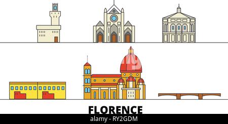 Italy, Florence flat landmarks vector illustration. Italy, Florence line city with famous travel sights, skyline, design.  Stock Vector