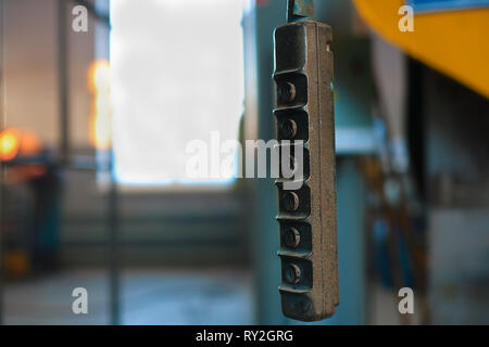 Remote control overhead crane. Close - up with copy space. Stock Photo