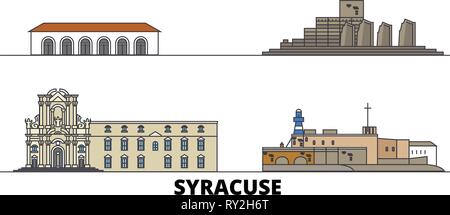Italy, Syracuse flat landmarks vector illustration. Italy, Syracuse line city with famous travel sights, skyline, design.  Stock Vector