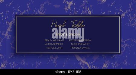Head Table Bride and groom template. Blue marble Stock Vector