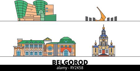 Russia, Belgorod flat landmarks vector illustration. Russia, Belgorod line city with famous travel sights, skyline, design.  Stock Vector