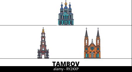 Russia, Tambov flat landmarks vector illustration. Russia, Tambov line city with famous travel sights, skyline, design.  Stock Vector