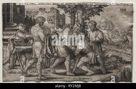 The Return of the Prodigal Son, 1500s(?). Germany, 16th century (?). Engraving Stock Photo